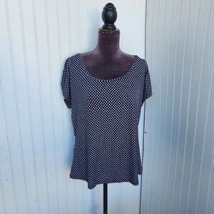 Chico's T-shirt Top Size 2 Womans L Black White Polka Dot Short Sleeve Stretch